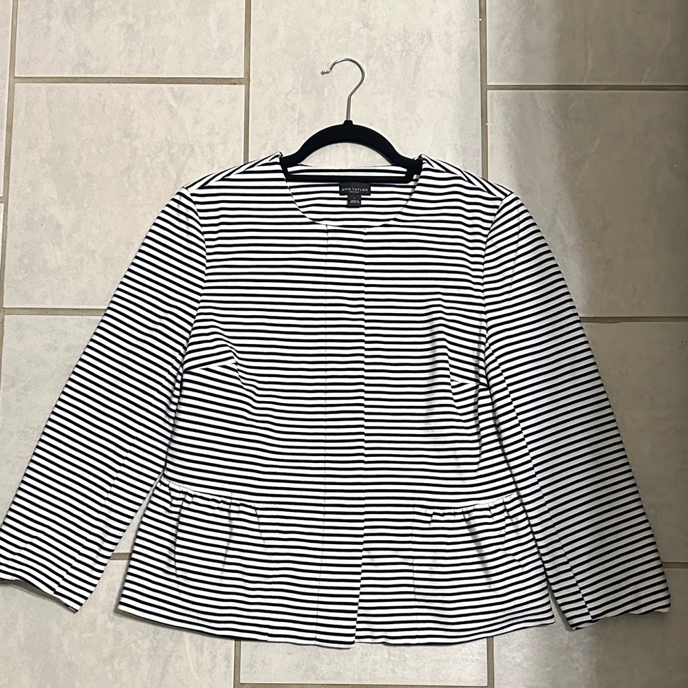 Navy and White Striped Peplum Jacket
